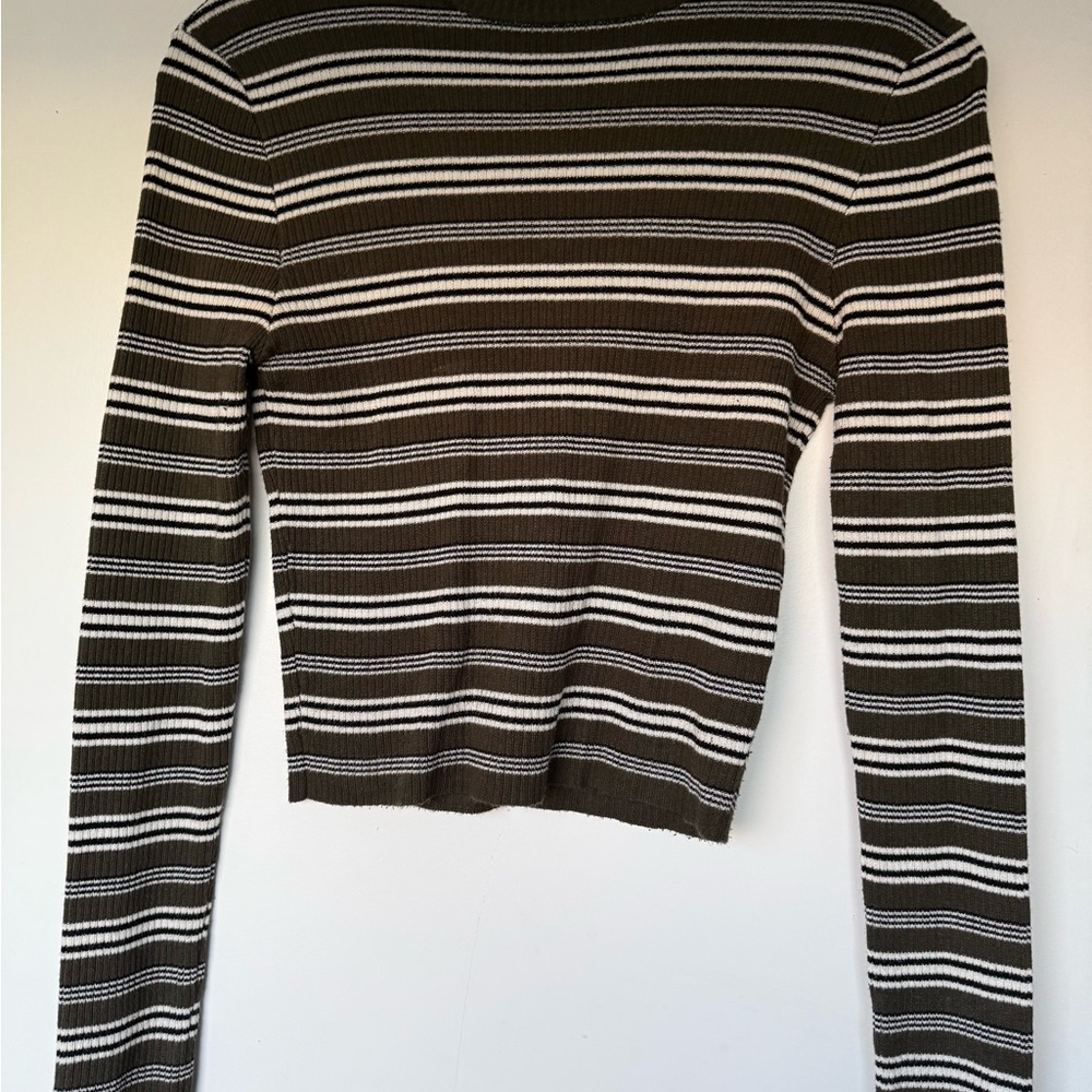 Active USA Olive and White Striped Long Sleeve Top